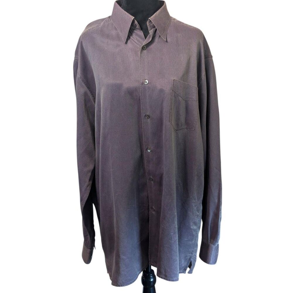 MARTIN GORDON 70% Silk Blend Dress Shirt L Luxury Lounge Mauve/Plum Textured
